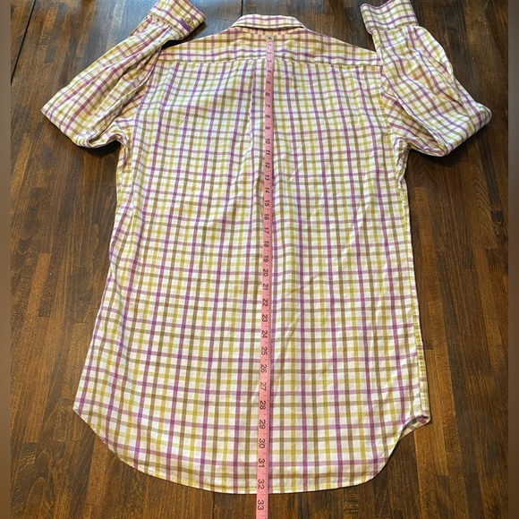Peter Millar Plaid Button Down Mens Shirt Size M 100% Cotton Purple Green White - Picture 8 of 9